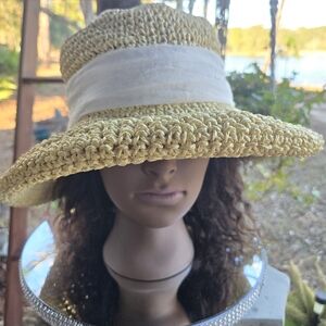 Scala Wide Floppy Rolled Brim Sun Hat With White Ribbon Accent